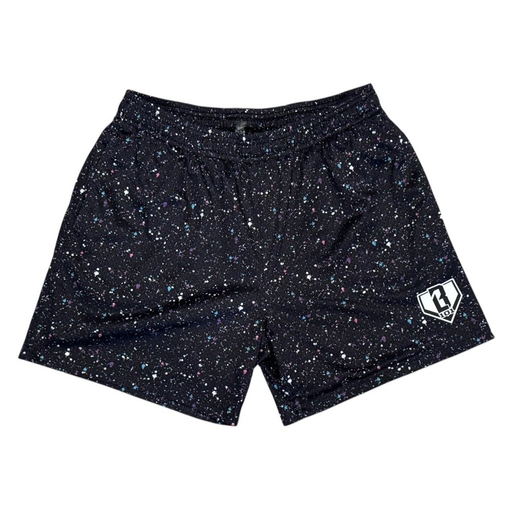 Baseball Lifestyle 101 Black Mesh Splatter Shorts - Men's Large - EUC